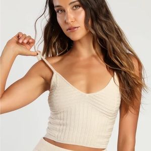 🌲Lulus Relaxation Reputation Beige Ribbed Knit Crop Top